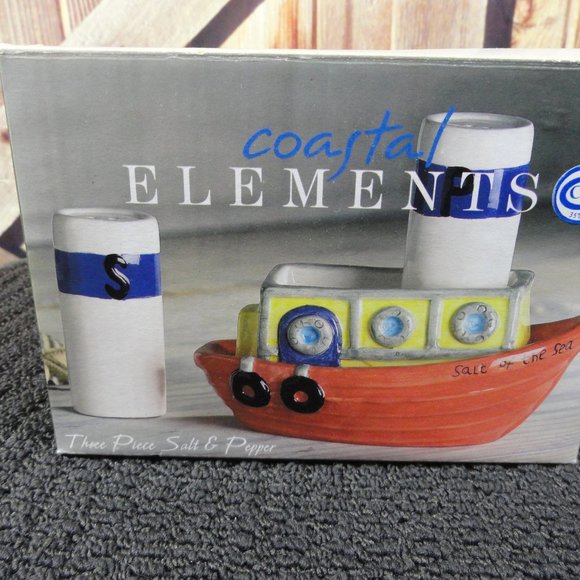 Elements Other - Coastal Elements Tug boat Salt & Pepper set~NIP~Detailed nautical theme~